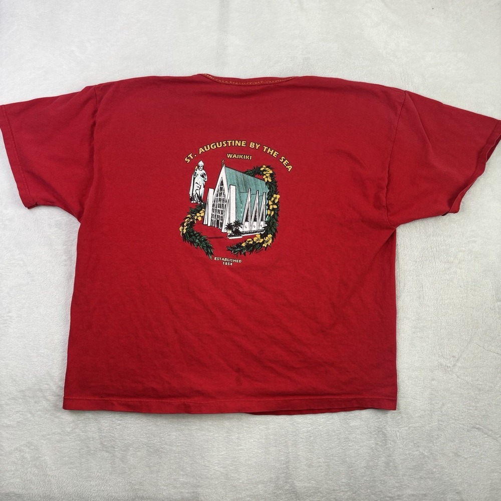 VTG St. Augustine By The Sea Hawaii Waikiki Red SS Graphic Shirt Women's XL